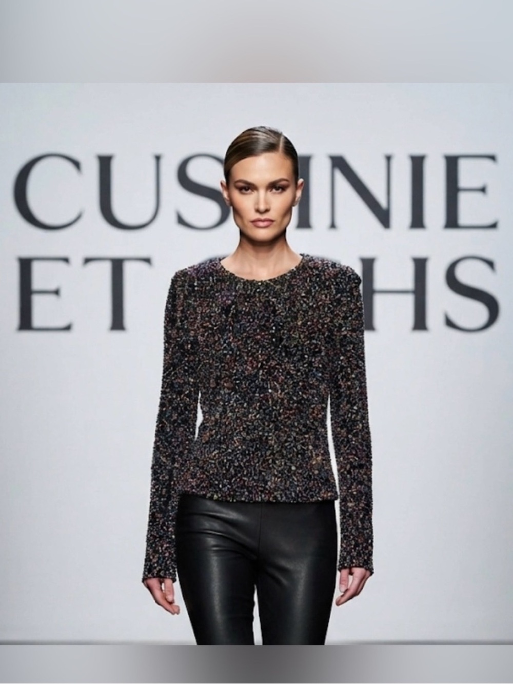Authentic CUSHNIE ET OCHS designer beaded top blouse sz L